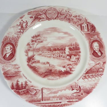 Vintage Johnson Brothers Oregon State Plate - Pink Johnson Bros 