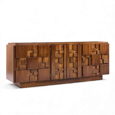 Lane Staccato Mid Century Brutalist Walnut Lowboy Dresser - mcm 