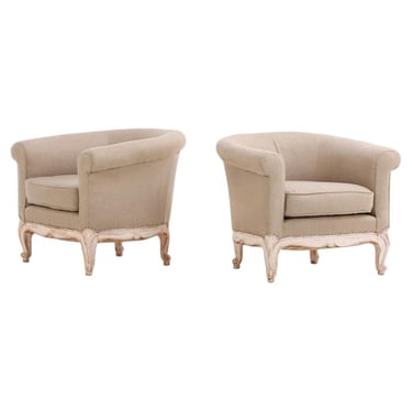 A Pair of French Painted & Carved Tub Chairs, C. 1930.