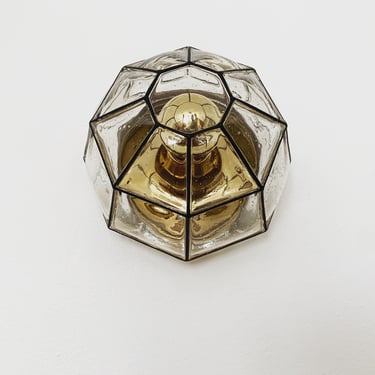 Mid-Century Modern brass and crystal glass flush light or wall lamp by Glashütte Limburg | 1960s 