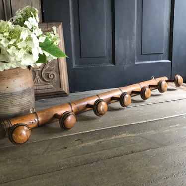 French Faux Bamboo Coat Hook, Wood, Rare 6 Hooks, Mushroom Coat Hat Rack, Rustic French Farmhouse 