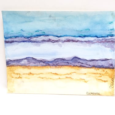 Original watercolor on paper | abstract | sky landscape | blue, purple, brown | Elemental 