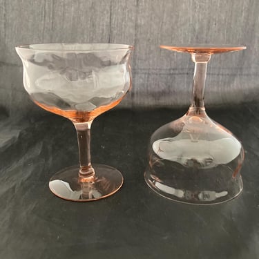 SET OF 2 Vintage Antique Pink Depression Glass Cocktail Coupe Martini Glasses Champagne Saucers 