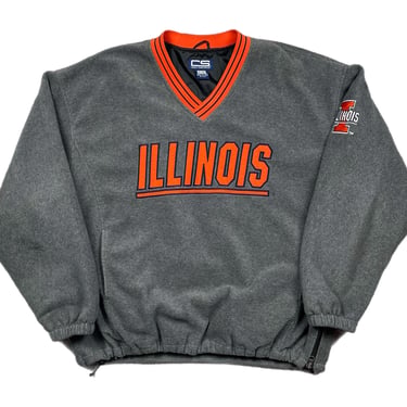 Vintage 90s Crable Sportswear University of Illinois Fighting Illini Embroidered Fleece Jacket Pullover (XL) 