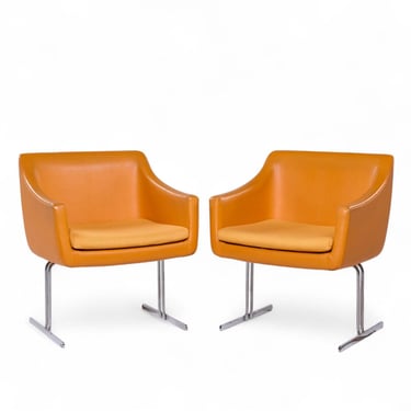 Hugh Acton for Vecta Mid Century Chrome Lounge Chairs - Pair - mcm 