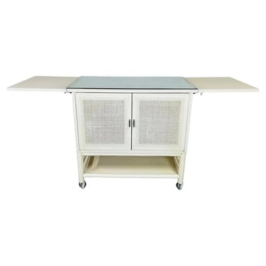 Mid-Century Drop-Leaf Buffet Server, White Lacquer, Cane Front 