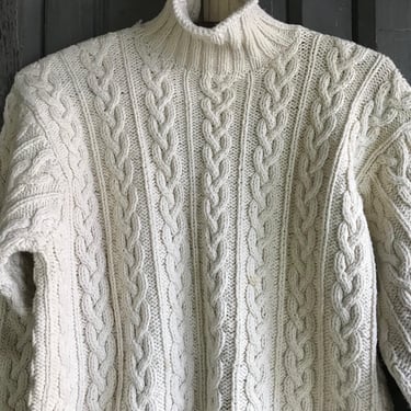 Ralph Lauren Jumper Sweater, 100 Cotton, Cable, Aran Crew Neck Pullover Hand Knit, Size M , 1980s 