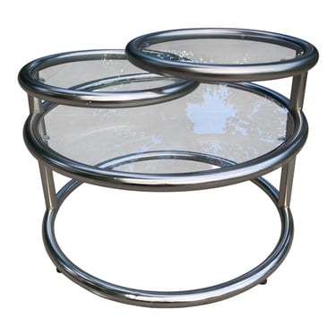 Chrome And Clear Glass Midcentury Modern Swivel Coffee Table 