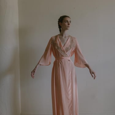 Rare antique 1930s silk lace bell sleeve robe 