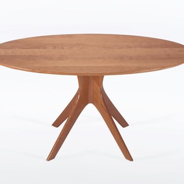 Oval Dining Table With Mid Century Modern Pedestal Base in Solid Cherry 