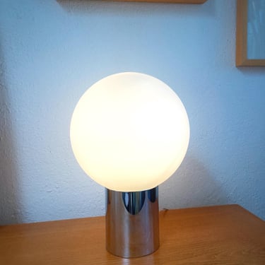 Orb Table Lamp by Robert Sonneman for George Kovacs | vintage 1970s chrome and frosted glass 