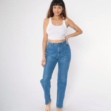 Vintage Tapered Wrangler Jeans 80s Blue High Waisted Jeans Straight Leg Denim Pants Western 1980s Size Small 27/28 