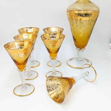 Vintage Decanter and Gold Glasses 