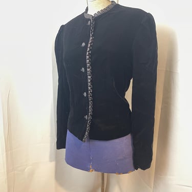 Black and Gold Beaded Silk Suit Formal Jacket 1990s Vintage Luxury Scala L 