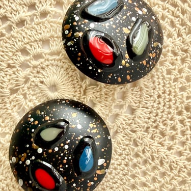 Abstract Statement Earrings, Enamel Splatter Art, Studs, Large Size, Vintage 80s Jewelry 