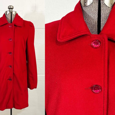 Vintage Red Long Jacket Sherwood Lightweight Dress Coat Winter Fall Autumn Classic 1980s Medium Large 