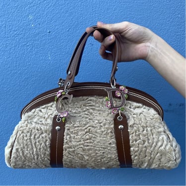 Christian Dior Astrakhan Calfskin Enamel Flower Medium Frame Satchel