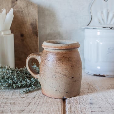 1800s Small Antique French Stoneware Pot in Beige Brown Shades 