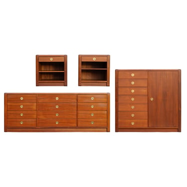 Teak D-Scan Bedroom Set With Long & Tall Dresser & Nightstands, Denmark, 1970s