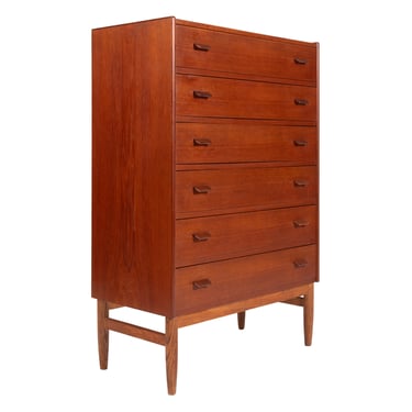 1950’s Tall & Slender 6-Drawer Danish Teak Dresser | Chest w. Tab Pulls