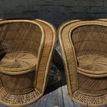 Vintage Rattan Cobra style Peacock Chairs set of 2 ( King & Queen) excellent vintage condition 
