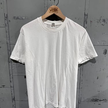 Vintage 80s Jockey Brand All Cotton Distressed Paper Thin Blank Essential White T-Shirt Large 