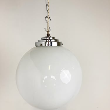 Antique opaline globe pendant light 1930s - art deco hallway light - metal and opaline art deco lamp - art deco pendant - art deco design 