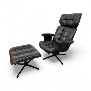 Mid-Century Modern Homecreast Eames Style Black Leather Swivel Lounge Chair 