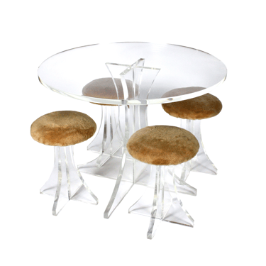 Vintage Mid-Century Modern Custom Made Dinette Set with Round Table and Stools