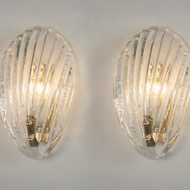 Wall Sconces Murano Glass set of 2, Clear Shell, Brass Frame - Made in Italy 