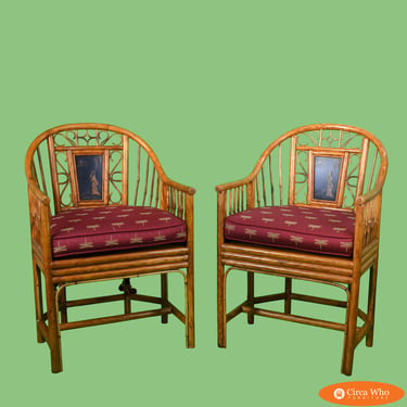 Pair of Brighton Pavilion Burnt Bamboo Arm Chairs by Maitland Smith