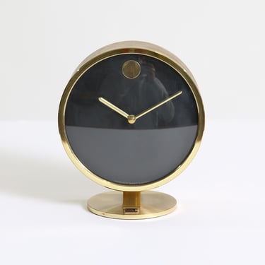 Mid Century Modern Howard Miller Museum Brass Desk Clock NME with Diamond Looking Stone 