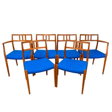 Set of 6 Royal-Blue Teak Dining Chairs by Niels Moller (Model #64 + #79)