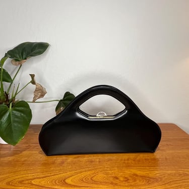 For Women Who Work - Vintage 1950s Massive Ink Black Vinyl Handbag Purse Clutch 