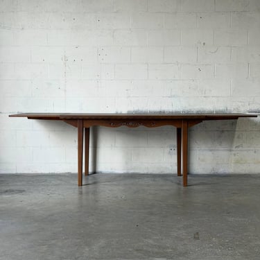 Oak Extendable Dining Table with Two Pull-Out Leaves Vintage Mid-Century Modern 1970s 