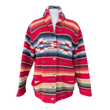 Ralph Lauren Hand Knit Button Front Cardigan Sweater: Southwestern Style, Native American Style, Western Ranch Style, Size PL 