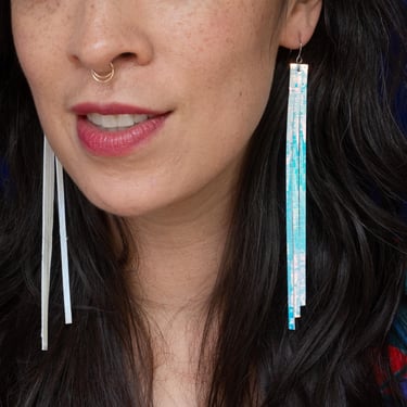 Disco Strips Super Long Earrings - Made from Iridescent Leather Scraps 