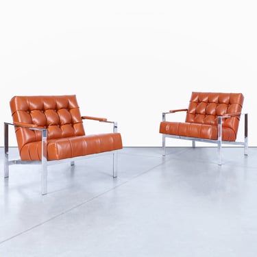 Mid-Century Leather and Chrome Lounge Chairs by Milo Baughman