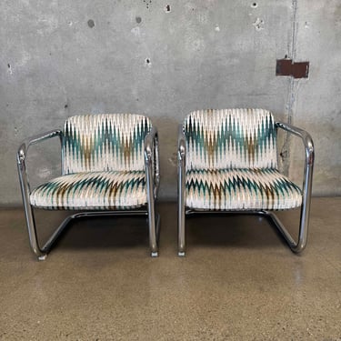 Pair of Vintage 1970's Chrome Tubular Lounge Chairs by Kinetics