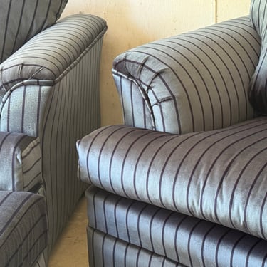 Vintage Velvet Striped Club Chairs with Ottoman