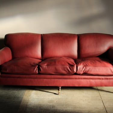 George Smith English Scroll Arm Signature Leather Sofa, 2000s