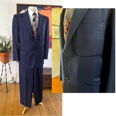 Killer Vintage 1940's Colbalt Blue Wool Gabardine mens suit -- size 42- regular 