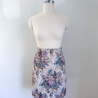 Vintage 1990s Floral Tapestry High Waisted Mini Skirt / M 