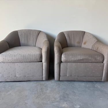 Pair of Mid-Century Danish Modern Barrel Back Upholstered Club Chairs by Selig 