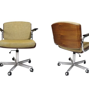 Pair of Mid-century Danish Office Desk Chairs in Rosewood, Chrome with Adjustable Height