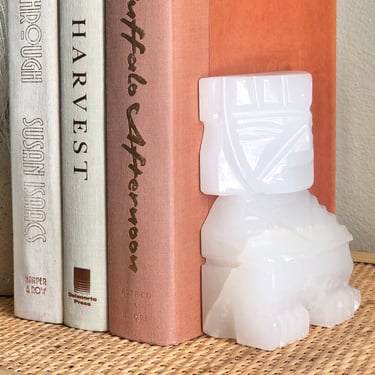 Vintage White Onyx Stone Aztec Tiki Head Bookend: Bookshelf Office Decor 