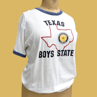 Vintage Texas Boys State Ringer Tee Retro 1980s American Legion + No Size Tag + School + Educational Government Organization + T-shirt 