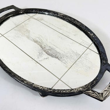 Vintage Art Deco Vanity Tray, Silver Dresser Mirror, PNCW 1930s 