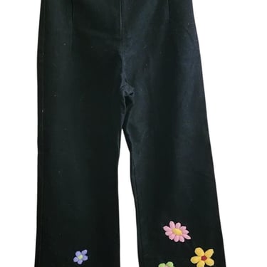 RARE Vintage 1990s Sonia Rykiel Kids Jeans Enfant Girls Childrens Pants Floral Embroidery Black Denim Flares 