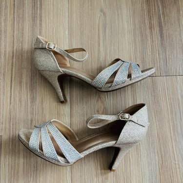 Vintage Dream Pairs Heels Sandals Strappy Gold Glitter Womens 9 Glam Party Prom 